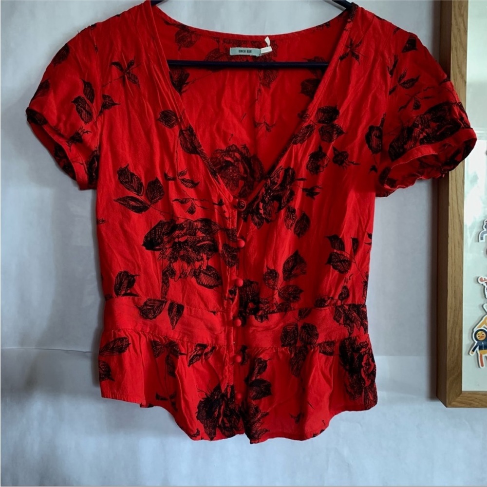UO Kimchi Blue Red Floral Blouse - Size Small